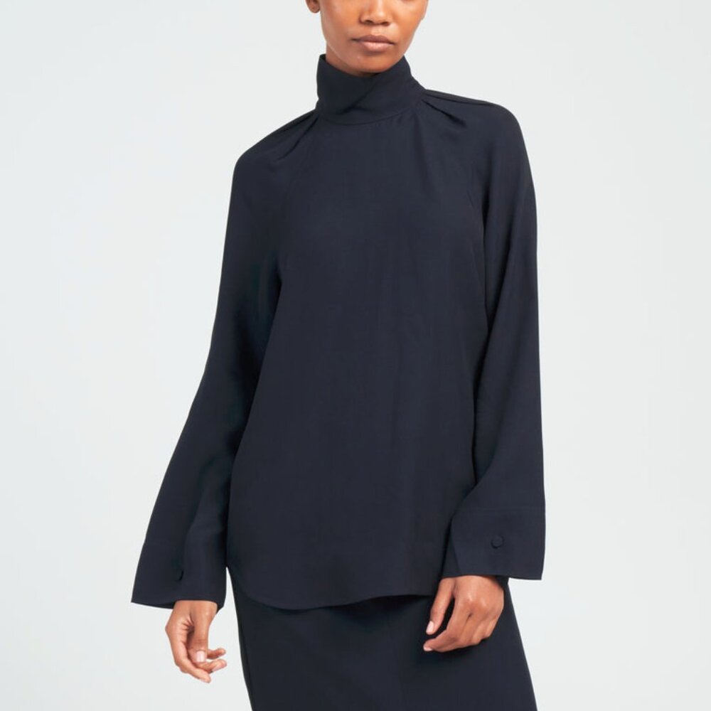 Toteme Navy High-Neck Crepe Blouse